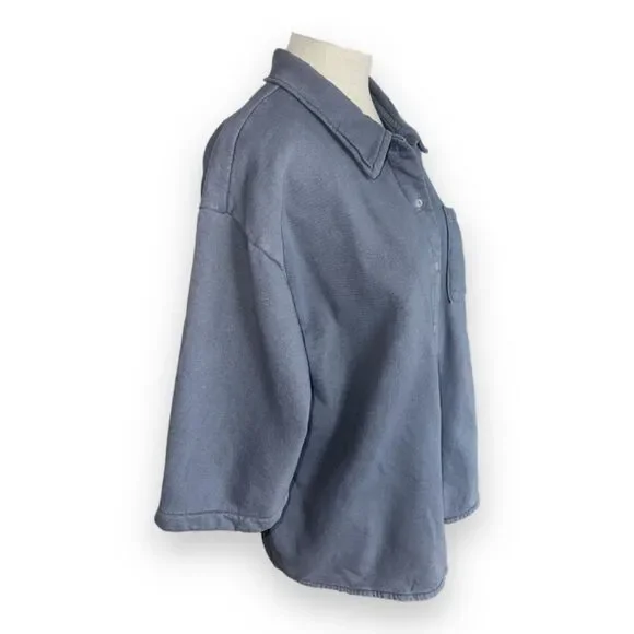 Allen Allen, USA Beach Oversized Jersey Fleece Button Up Shirt VTG Women's S-M - Picture 4 of 9